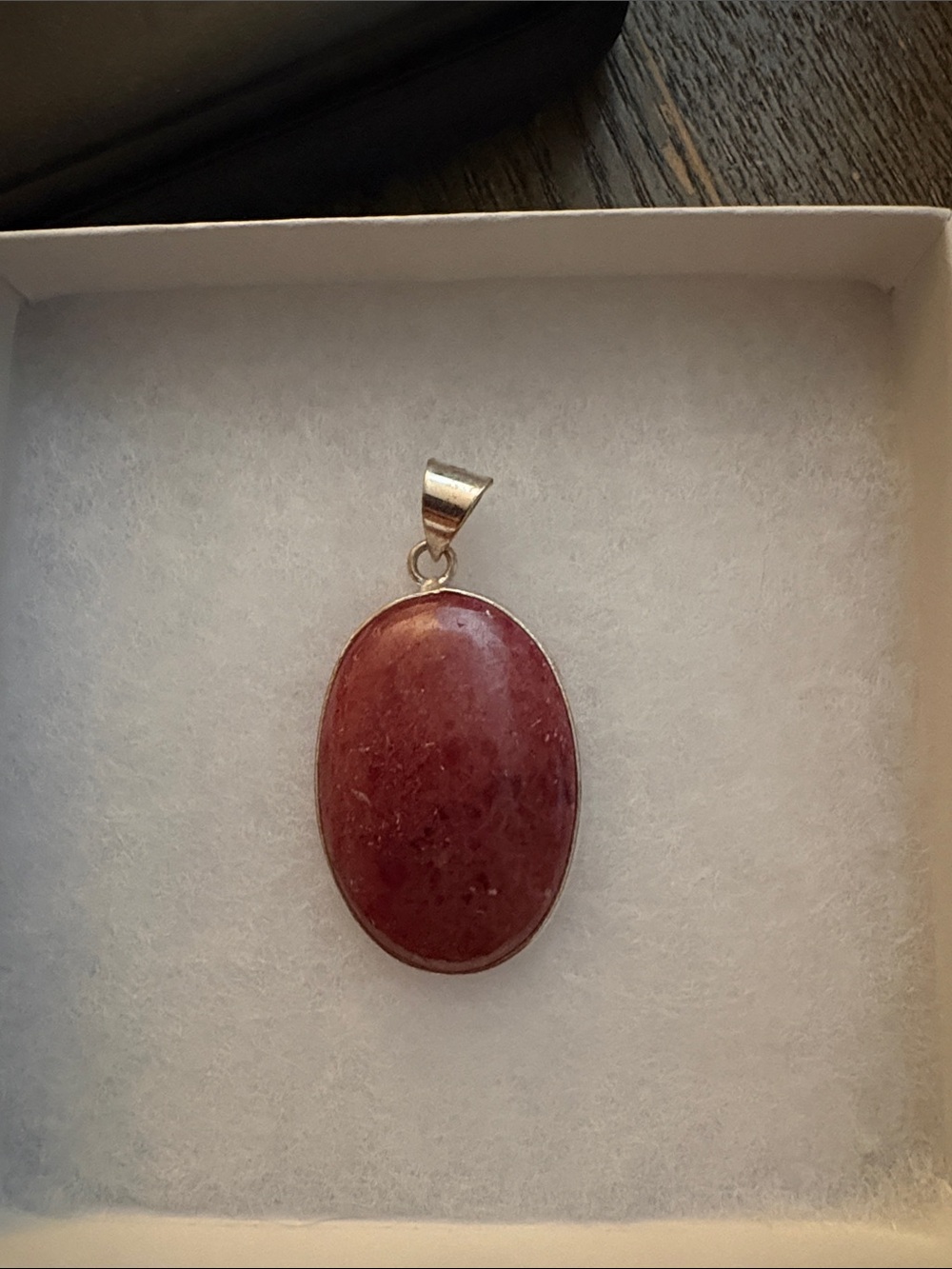 Sterling Silver plated  Oval Pink Rhodochrosite Stone Pendant